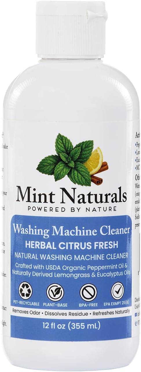 Natural Washing Machine Cleaner Liquid – Formula That Helps Remove Odor & Residue in Front & Top Load Washers, 12 oz – Made in USA