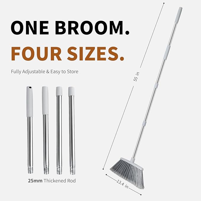 Broom, Outdoor Brooms for Sweeping Indoor, Adjustable 55" Pet Hair Removal Hevy Duty Broom for Floors Home Kitchen Garage Commercial Patio Industrial Snow (Pack of 2)