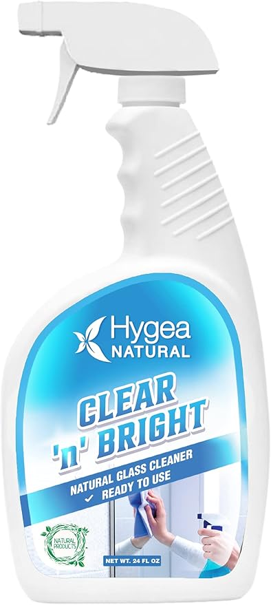 Hygea Natural Clear 'n' Bright - Glass Cleaner Spray - Streak-Free & Ammonia-Free Window Cleaning - Eyeglass, Window & Mirrors Cleaning Supplies - Safe & Fast with Natural Ingredients (24 oz Spray)