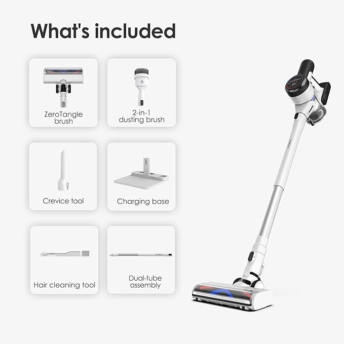 Tineco Smart Cordless Vacuum Cleaner, Stick Vacuum with Anti-Tangle Brush & Fade-Free Suction, Deep Clean for Hard Floor & Carpets, Pet Hair Cleaning with Led Headlights