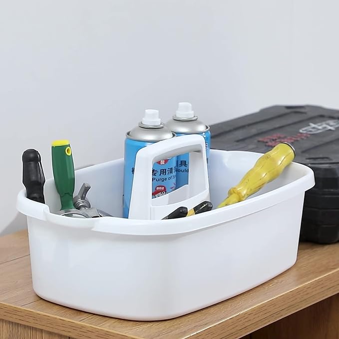 Large Cleaning Supplies Caddy Portable Shower Basket Supply Organizer with Handle Plastic Bucket Tool Storage for Bathroom, Bedroom, Kitchen, College Dorm, Garden, White