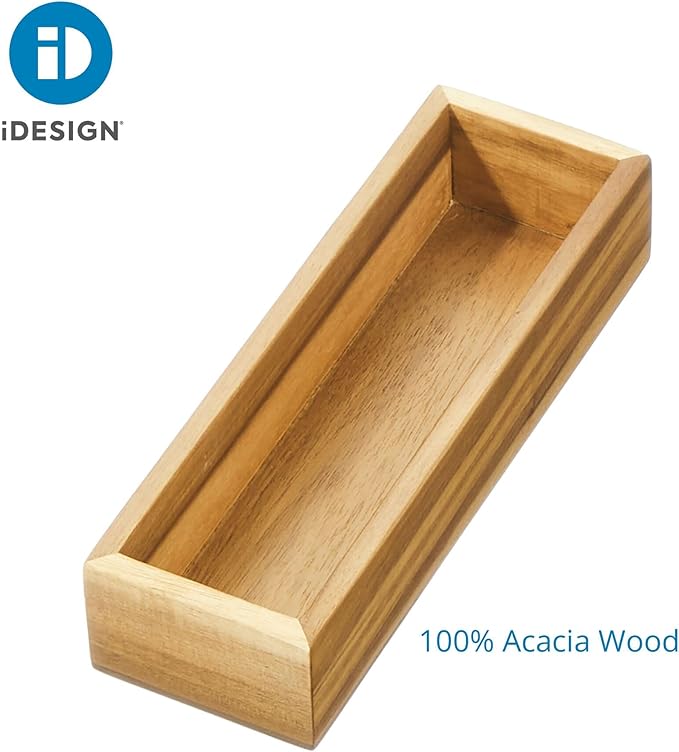 iDesign Acacia Wood Kitchen and Pantry Drawer Organizer Bin– Natural