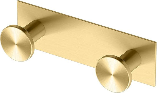 Gatco 1284B Glam All Modern Double Hook, Brushed Brass | Wall Mounted 6.50" W X 2.00" H 2-Hook Robe and Towel Holder