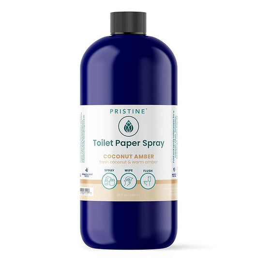 PRISTINE Toilet Paper Spray- As Seen on Shark Tank, More Natural Personal Cleansing Wipes & Flushable Wet Wipes Alternative, Spray Toilet Paper to Create Flushable Wipe, Coconut Amber, 32 fl oz Refill