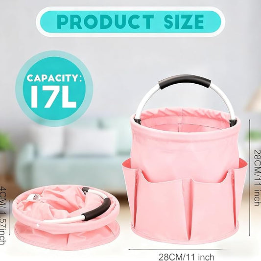 Cleaning Caddy for Cleaning Supplies,17L Cleaning Supply Caddy with Handle Foldable Cleaning Supplies Organizer Bucket Cleaning Products Organizers for Home, Garden (Light Pink)