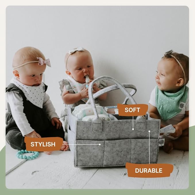 Parker Baby Co. Diaper Caddy - Nursery Storage Bin and Car Organizer for Diapers and Baby Wipes - Gray, Large