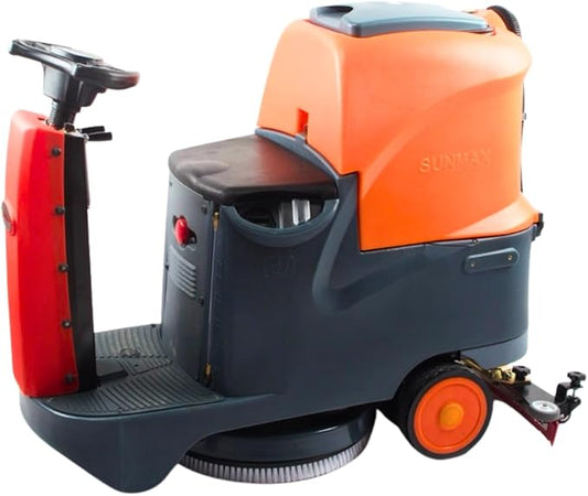 Ride-On Commercial Floor Scrubber Machine, 48,400 Sqft/H, 22" Brush & 31.5" Squeegee, 18.5 Gal/18.5 Gal Dual Tanks, 700 mbar Suction, 200 RPM
