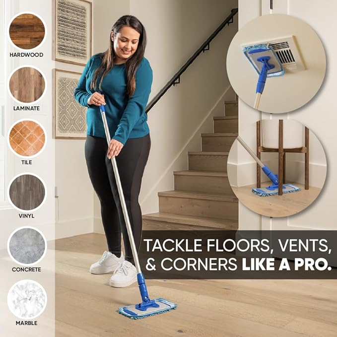 10" Mucho Microfiber Mop System - Mops for Floor Cleaning - Hardwood Floor Mop for Tile, Laminate, Wood, Vinyl Floors | Washable Pads | Dry & Wet Mopping - Microfiber Wholesale