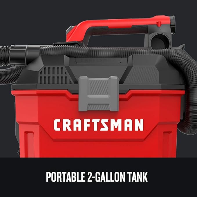 CRAFTSMAN V20 Cordless Vacuum Cleaner, Shop Vac Wet/Dry, 2 Gallon, 7ft Hose, Bare Tool Only (CMCV002B)