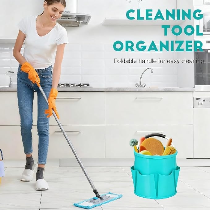Cleaning Caddy for Cleaning Supplies,17L Cleaning Supply Caddy with Handle Foldable Cleaning Supplies Organizer Bucket Cleaning Products Organizers for Home, Garden (Lake Blue)