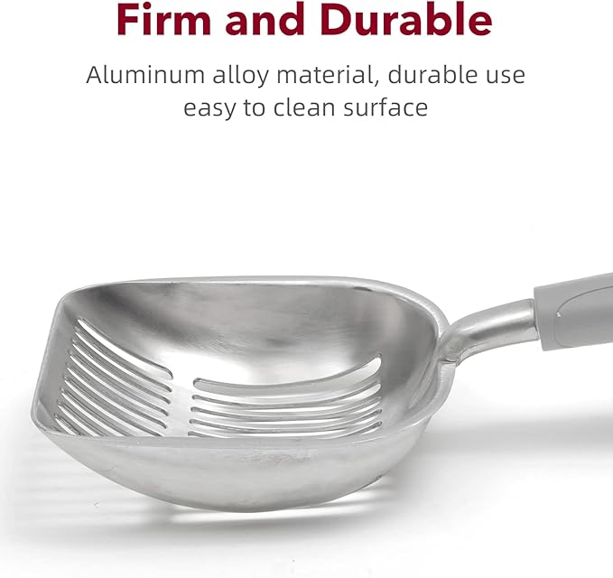 Cat Litter Scoop, Kitty Metal Scooper, Aluminum Alloy Sifter, Kitten Pooper Lifter, Deep Shovel, Long Handle, Poop Sifting, Durable, Heavy Duty, for Litter Box