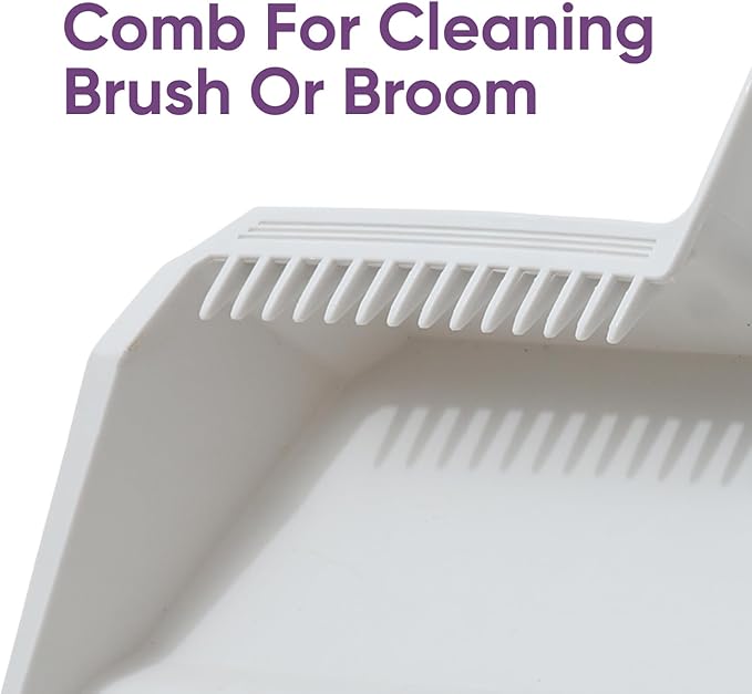 Superio 2-Pack Wide Plastic Dustpan with Comb - 16" Wide, Rubber Lip, Broom Handle Clip, White