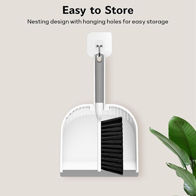 SetSail Small Dustpan and Brush Set, Nesting Snap-On Handheld Broom and Dust Pan with Teeth Portable Broom and Dustpans Sets Suitable for Desktop, Pets Care, Sofa, Camping, White
