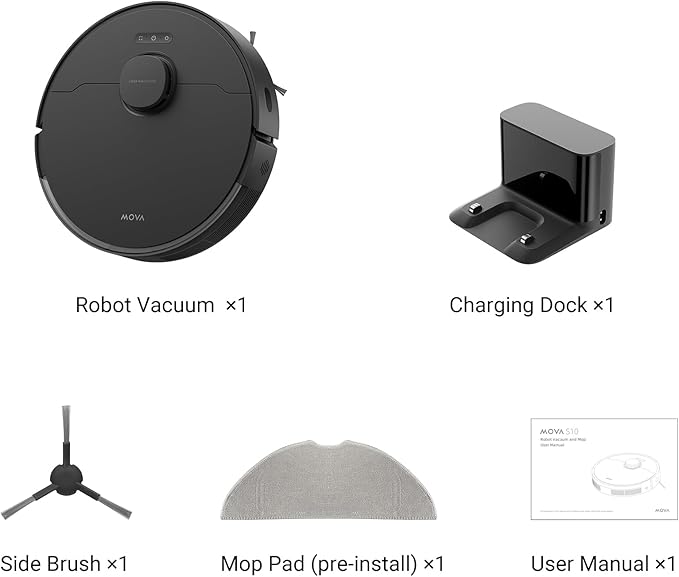 Mova S10 Robot Vacuum Cleaner with 7000Pa Suction, 260 Mins Run Time, Liftable Brush, Self-Charging Robotic Vacuum Cleaner for Home, Pet Hair, Hard Floors, App & Voice Control