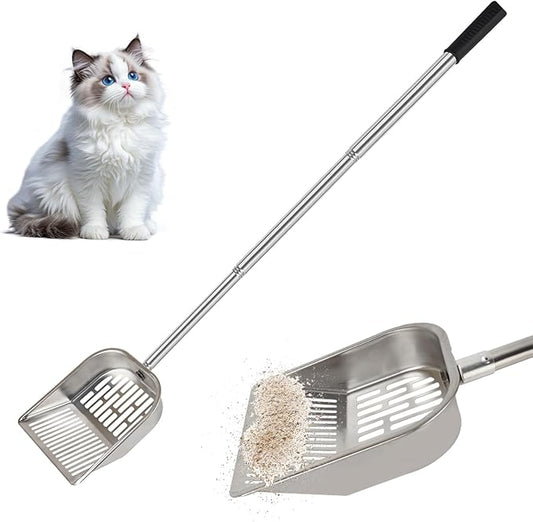 Cat Litter Scoop Metal Mesh, Kitty Scooper for Litter Box Cleaning Speed Sifting, Chicken Poop Scooper for Sand, Litter Sifter Shovel, Dog Coop Pooper Scooper -Stainless Steel Long Handle
