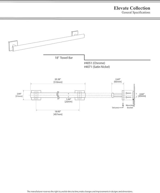 Gatco 4071 Elevate 18" Towel Bar, Satin Nickel