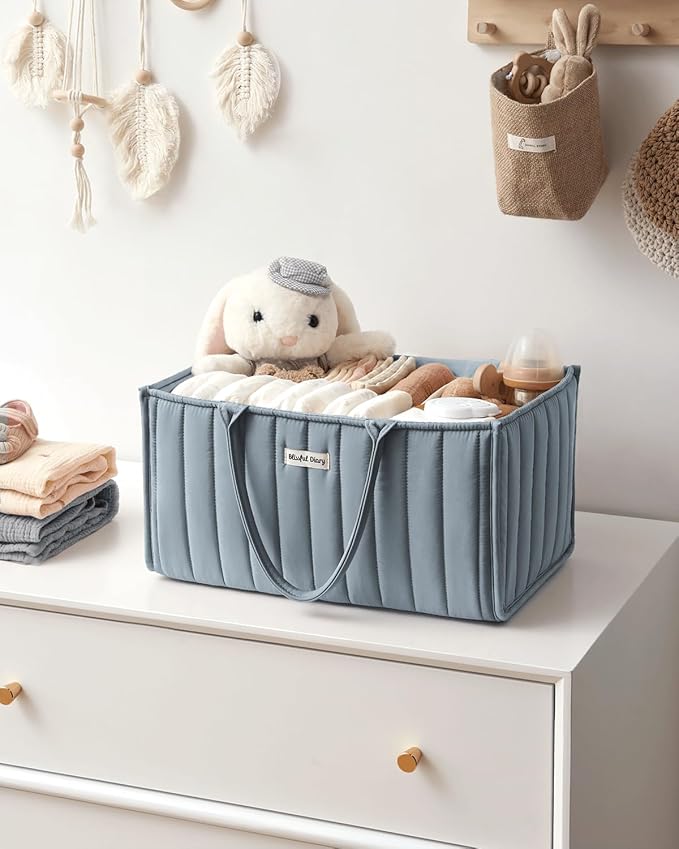 Blissful Diary Baby Diaper Caddy Organizer, Stylish Storage Basket for Newborn Essentials and Diaper Station, Gift for Baby Shower and Registry Must-Have, Dusty Blue