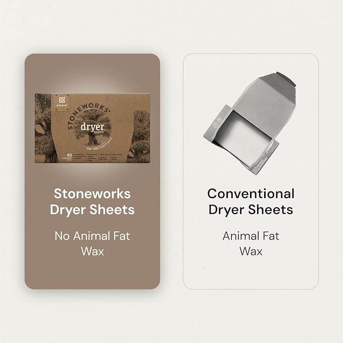Grab Green Stoneworks Cruelty-Free Dryer Sheets | Softens Fabrics, Freshens Clothing & Reduces Static-Cling and Wrinkles | Plant Based | Oak Tree Scent (80 Sheets) (Pack of 2)