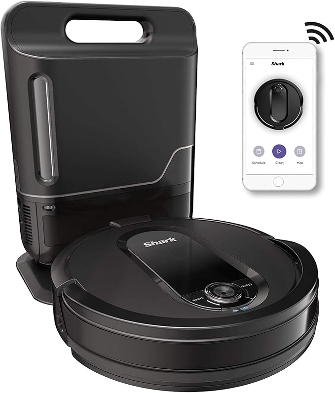 Shark RV1001AE IQ Robot Self-Empty XL, Robot Vacuum with IQ Navigation, Home Mapping, Self-Cleaning Brushroll, Wi-Fi Connected, Works with Alexa, Black