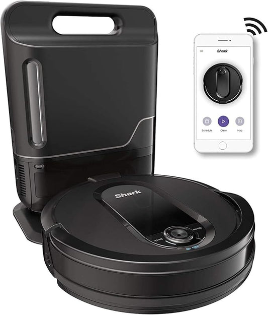 Shark RV1001AE IQ Robot Self-Empty XL, Robot Vacuum with IQ Navigation, Home Mapping, Self-Cleaning Brushroll, Wi-Fi Connected, Works with Alexa, Black