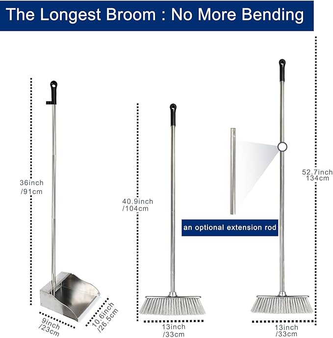 Indoor Soft Bristles Broom and Dustpan Angle Sweeping Dustpan and Broom with Long Handle for Kitchen Hardwood Floor Cleaning (Broom and Dustpan)