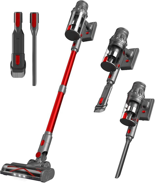 Vacuum Cleaners for Home - Cordless Stick Vacuum Cleaner, Lightweight High Power Vac for Pet Hair Carpet Hardwood Floor, Handheld Portable Wireless Rechargeable Battery Household Vac,Red