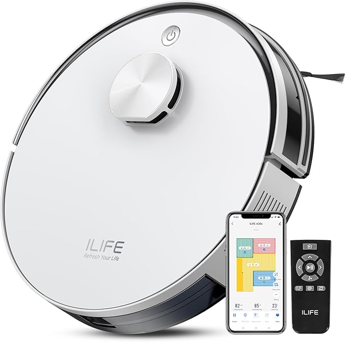 ILIFE A30s Robot Vacuum Cleaner, 10000Pa Max Suction Power with Lidar Navigation, Home Mapping, No-Go Zone, 150 Mins Max, 2.4G WiFi/App/Alexa/Remote Control, for Hard Floor, Carpet and Pet Hair