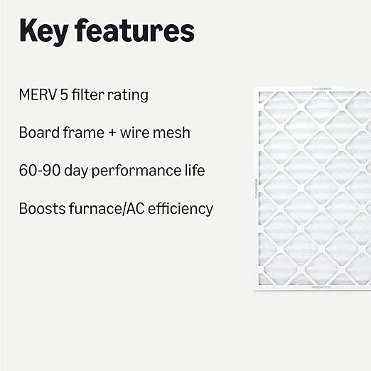 Amazon Basics MERV 5 AC Furnace Air Filter, 20x30x1 inches, 6-Pack (Actual size: 19.75" x 29.75" x 0.75")