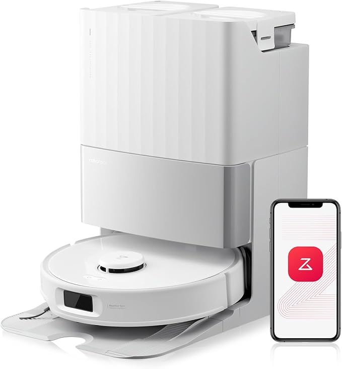 Roborock Qrevo Edge S5A Robot Vacuum and Mop, 18,500Pa, Zero-Tangling, DuoDivide Main Brush, FlexiArm Side Brush, Hot Water Mop Washing & Self-Cleaning, Warm Air Drying, Self-Emptying, White