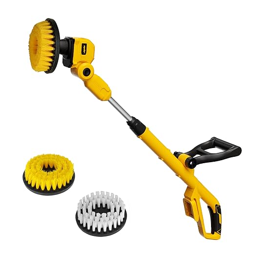 Electric Floor Scrubber Compatible with DeWalt 20v Battery(Tool Only) Cordless Spin Cleaning Machine, Brushless Heavy-duty Power Cleaner, 2 Brushes, Telescopic Long Handle, for Tile Grout Bathroom Tub