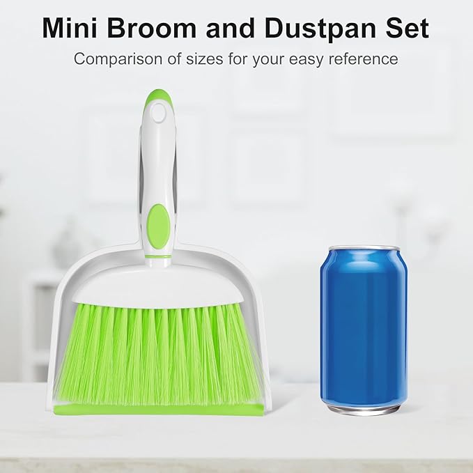 NACENA Small Dust Pan and Brush Set, Mini Broom and Dustpan Set Small Hand Broom and Brush Combo Dust Pan for Home Cleaning Drawers Desktop Sofas and Outdoor, Green