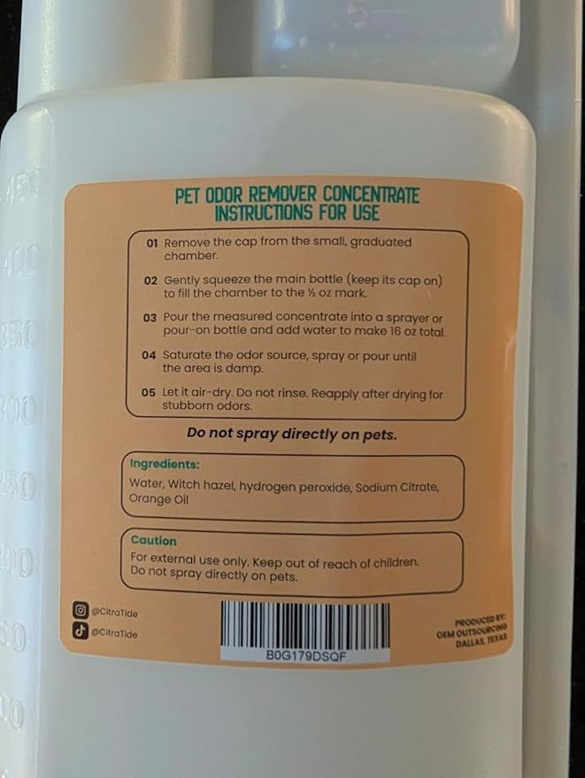 Pet Odor Eliminator Concentrate (Refills 4 x 32oz when mixed) – Dog & Cat Urine, Carpet Stains and Smells – Citrus Cleaner – Non-Toxic, Plant-Based Odor Neutralizer for Pet Beds, Carpets & Couches
