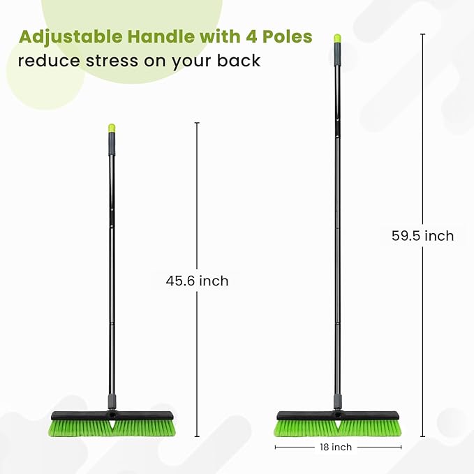 18” Indoor Shop and Garage Push Boom with Soft Bristles, Heavy Duty Brush Broom with 59” Long Handle for Commercial & Residental Floor Cleaning Sweeping
