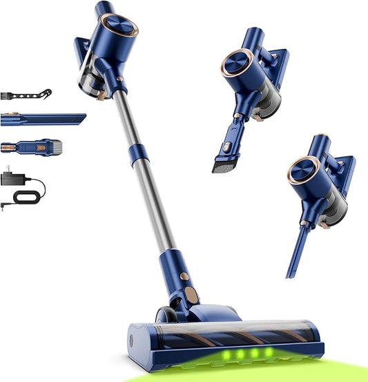 Cordless Stick Vacuum Cleaner - 45KPA Powerful Suction Vacuum with 45 Min Runtime, Detachable Battery, Anti-Tangle & 1.5L Dust Cup, 8 in 1 Vacuum Cleaner for Pet Hair, Carpet, HardFloor, Blue