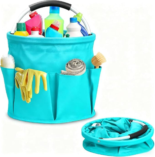 Cleaning Caddy for Cleaning Supplies,17L Cleaning Supply Caddy with Handle Foldable Cleaning Supplies Organizer Bucket Cleaning Products Organizers for Home, Garden (Lake Blue)