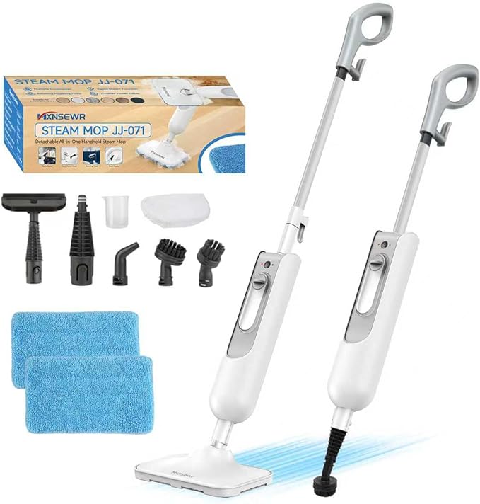 Steam Mop All-in-one Multi-Functional Powerful Steam Cleaner, Handheld Detachable Floor Steamer with 2 Steam Level, SKD5 380ML Water Tank & 23FT Power Cord for Whole Home Use（White）