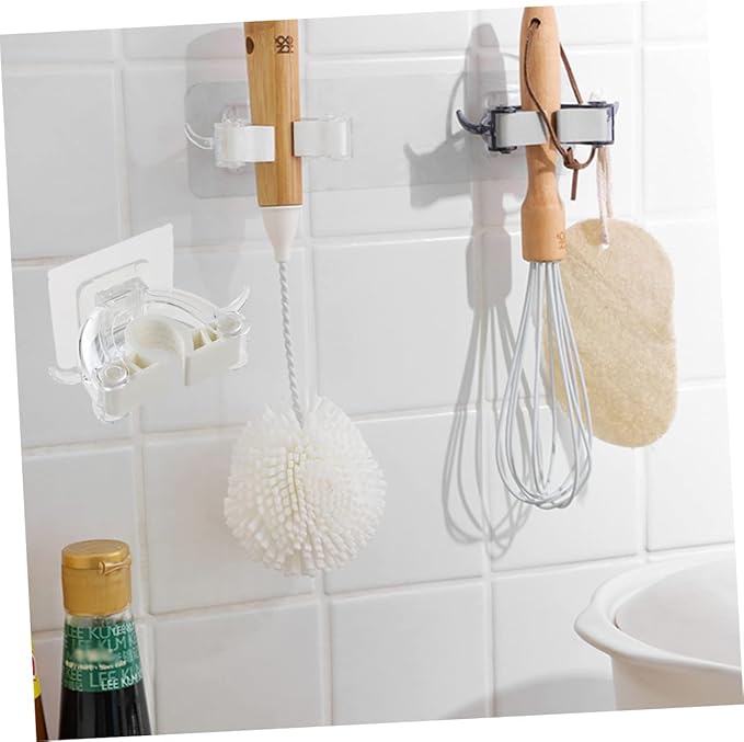 Garneck 4pcs Mop and Broom Holder Wall Mounted Mop Broom Hanger Clip Seamless Hook Home Organizer