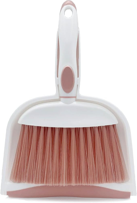Broom Dustpan Brush Small Dust pan: Small Broom and Dustpan Set Mini Dust pan and Brush Set for Desk, Home, Camping Tent (Pink)