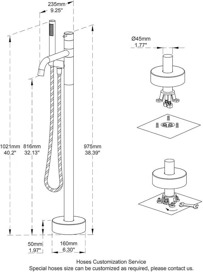Freestanding Bathtub Faucet Floor Mount Tub Filler Chrome Brass Single Handle Bathroom Faucets with Hand Shower