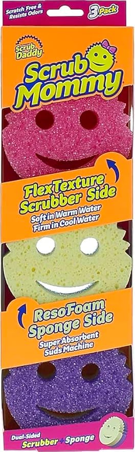 Scrub Daddy Scrub Mommy Sponges - Dish Scrubber + Non-Scratch Cleaning Sponges Kitchen, Bathroom + Multi-Surface Safe - Stain + Odor Resistant Dual-Sided Dish Sponges for Scrubbing (3 Count)