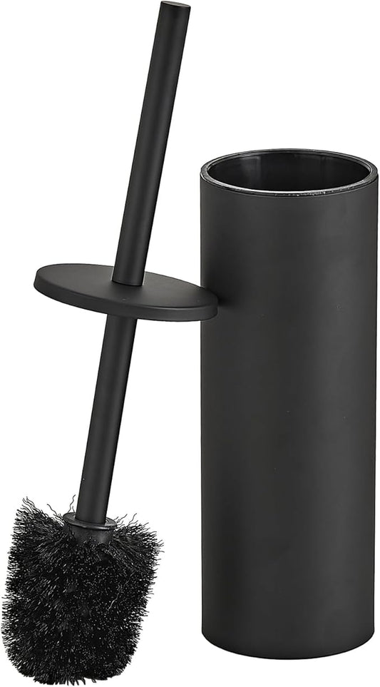 Matte Black Toilet Brush and Holder Set - Stainless Steel Toilet Bowl Scrubber with Replaceable Head & Splash Guard
