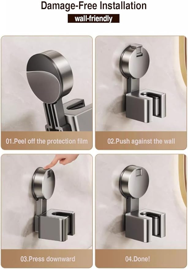 2Pack Suction Cup Mop Holder, No Drill Wall Mounted Broom Clamp, Space Saving Bathroom Storage Organizer for Mops, Brooms, Brushes, Cleaning Tools grey