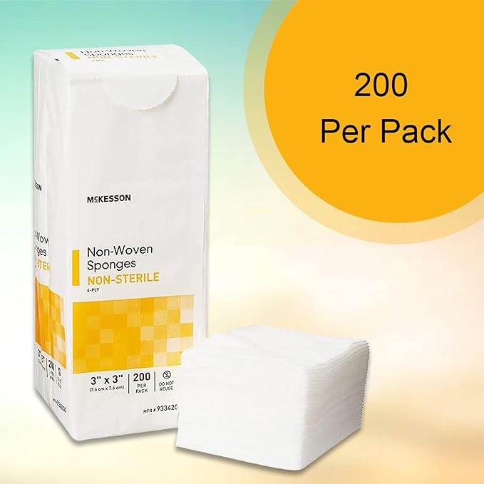 McKesson Non-Woven Sponges, Non-Sterile, 4-Ply, Polyester/Rayon, 3 in x 3 in, 200 per Pack, 1 Pack
