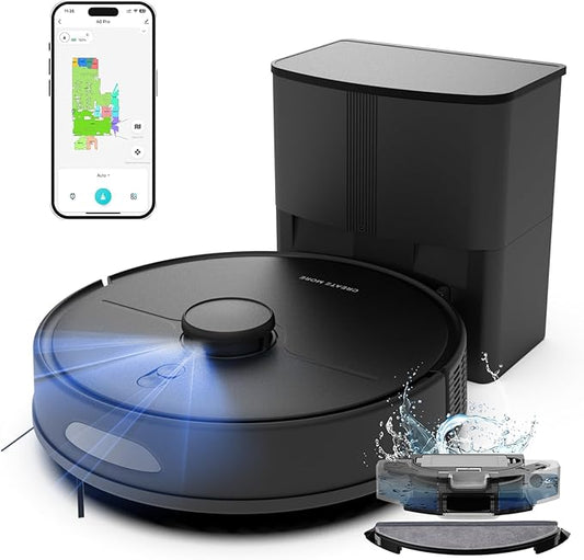 Robot Vacuum and Mop, Robot Vacuum Self Emptying with 5000Pa Suction, 3-in-1 LiDAR Navigation, Home Mapping, No-Go Zones, Up to 60 Days Hands Free Cleaning, Wi-Fi/App/Alexa, Hard Floors, Carpet