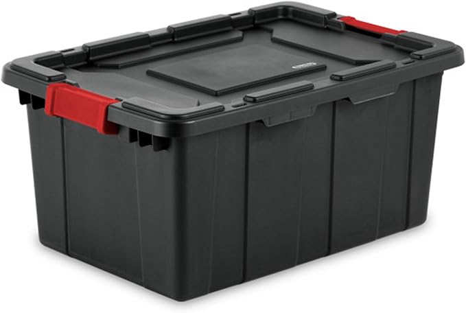 Sterilite 6-Pack Industrial Tote, Plastic Storage Bins with Lids, 15 Gallon, Black - Heavy-Duty Organizing Containers for Closet, Bathroom, and Office