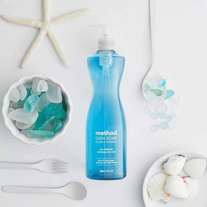 Method Gel Dish Soap,Sea Minerals Scent,Tough on Grease & Stuck-on Food,Cruelty Free Formula,Made with Recycled Plastic,18 Fl Oz,(Pack of 12)