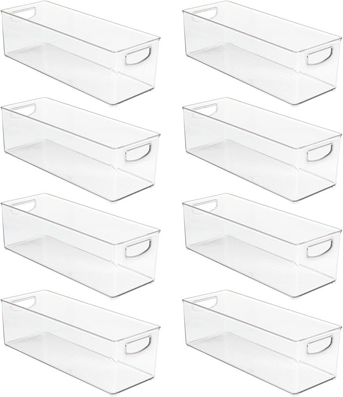 mDesign Plastic Video Game and DVD Storage Organizer - Game and Movie Disc Holder Bin with Handles for Home Media Console Stand and Closet Shelf - Ligne Collection - 8 Pack - Clear