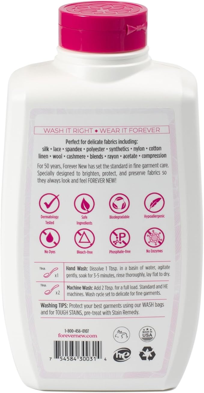 FOREVER NEW Delicate Hypoallergenic Laundry Detergent Liquid - 100 to 128 Large Loads - Gentle washing detergent for Silk, Cashmere, Bra, Undergarments, Wool etc. - Unscented - 32oz (2pack)