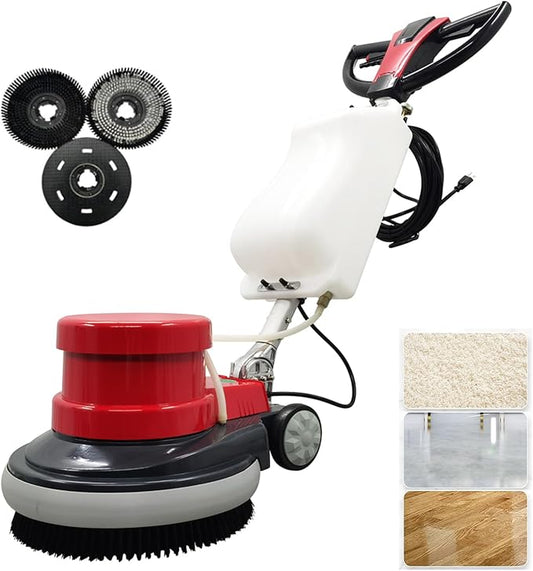 Floor Polisher Commercial Floor Scrubber Buffer Carpet Buffer Scrubber 17" Heavy Duty Polisher Machine 154RPM Multifunctional Carpet Cleaner with 3Gal Water Tank 110V