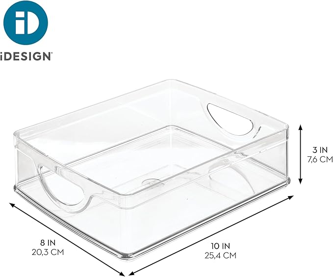 iDesign Plastic Stackable Pantry Bin - Storage Bin with Handles for Cabinets or Fridge - Set of 2 - Clear